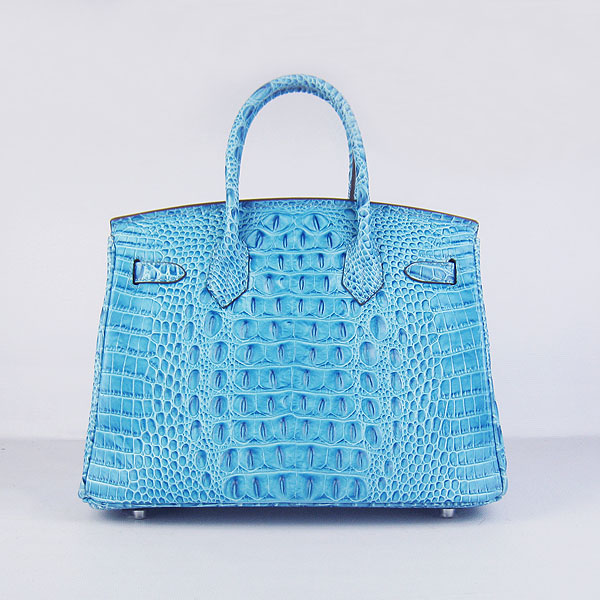 Replica Hermes Birkin 30CM Crocodile Head Veins Bag Light Blue 6088 On Sale - Click Image to Close